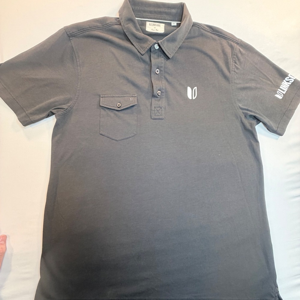 Linksoul Polo‎ Shirt Mens M Gray Luxury Cotton Golf Casual Pocket Short Sleeve
